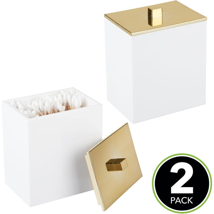 Набір ватних дисків та контейнер для ватних паличок mDesign - сучасне скло для зберігання з кришкою, аксесуар для ванної кімнати, пластик, прозорий/рожеве золото