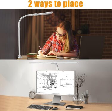 LED лампа для робочого столу з регулюванням яскравості, 24W, 80см, для офісу та дому, лампа-лебідь, кріпиться до столу (біла)