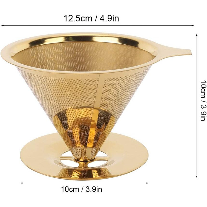 Золотий фільтр для кави Pour-Over з нержавіючої сталі, бджолині соти, багаторазовий, без паперу