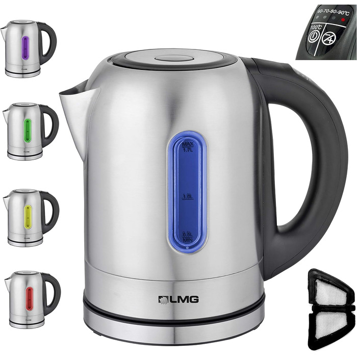 Електричний чайник з нержавіючої сталі, 1.7л, 2200W, регулювання температури 40-100°C