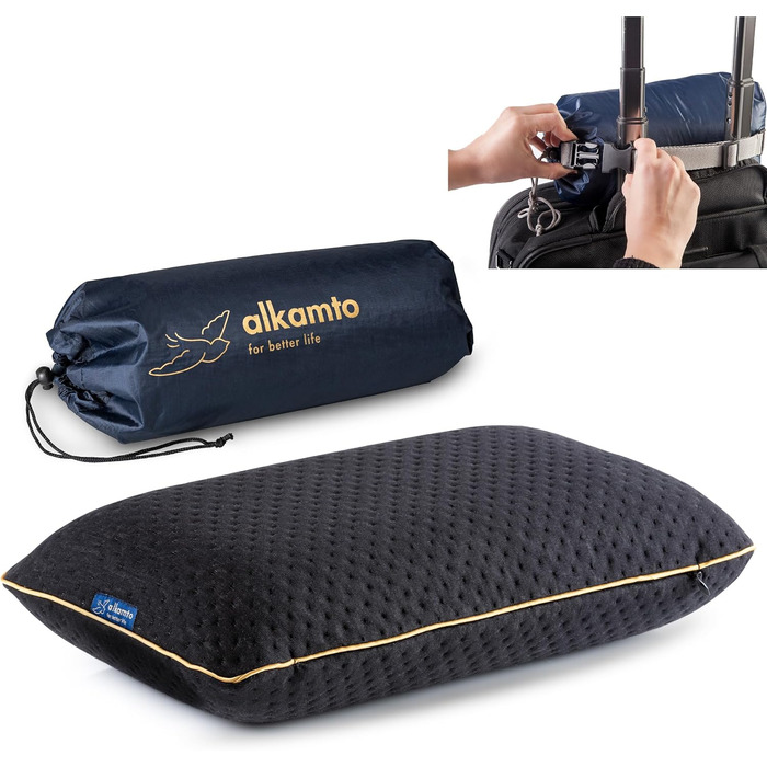 Подушка для подорожей Alkamto: ергономічна подушка з memory foam, регульована температура, Oeko-Tex, чорна, 40x25x10 см