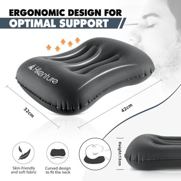 HIKENTURE Camping Pillow [2-Pack], Inflatable Travel Pillow Ultralight, Ergonomic Head Pillow Neck Pillow for Camping, Travel, Outdoor