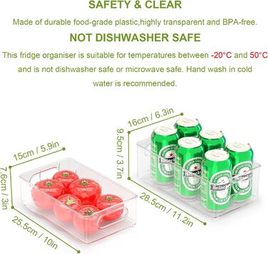 FINEW Refrigerator Organizer 12-Piece Set (4 Small, 4 Medium, 4 Large), Stackable Refrigerator Containers, Transparent Storage Boxes for Kitchen, Pantry, Cabinets, Sink, Bathroom - BPA Free (8 PCS - 4 Medium / 4 Large)