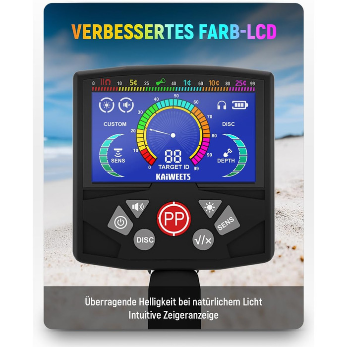 Металодетектор KAIWEETS Pro Set: LCD дисплей, водонепроникна котушка, регулювання чутливості, для дорослих та дітей