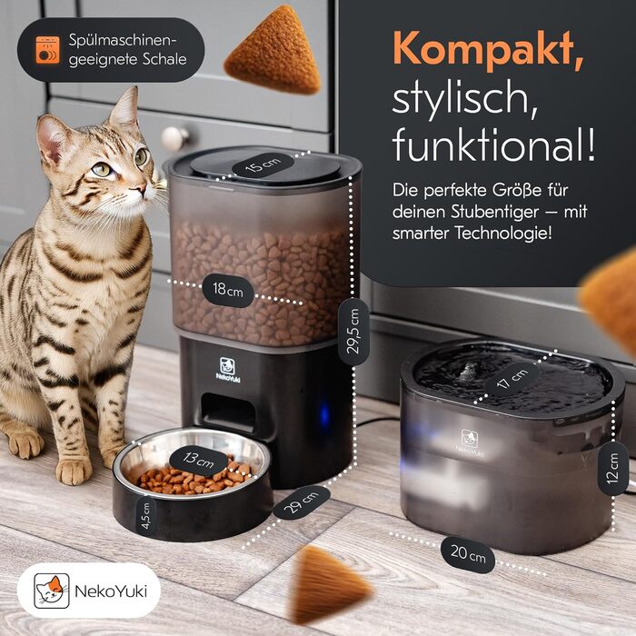 Автоматичний годівниця та фонтанчик для котів 2в1 з Wi-Fi, 3L, без залежності від сонця