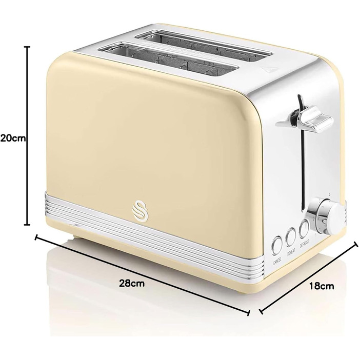Набір Swan Retro: чайник 1,8л та тостер з 2-ма слотами, кремовий, вінтажний дизайн