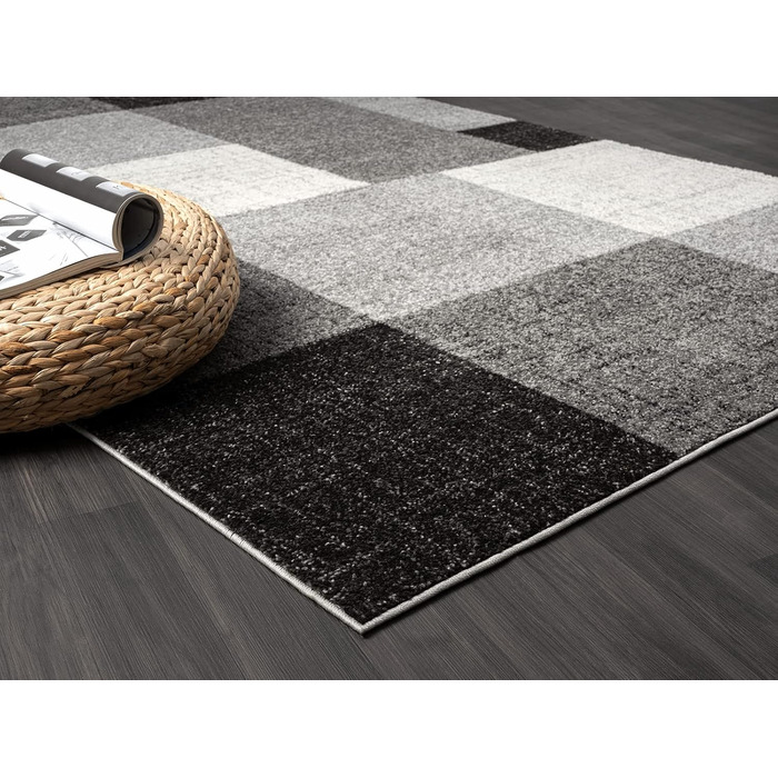 Килим Pearl Moderner Dichter Kurzflor для вітальні та спальні, короткий ворс, геометричний дизайн, картатий, сірий, 80 x 140 см