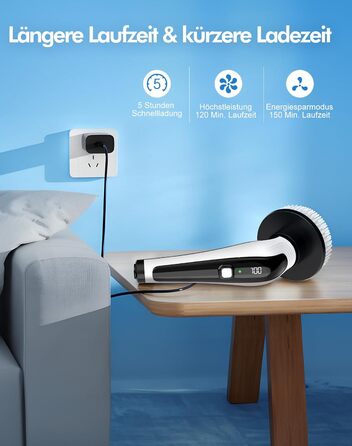 Електрична щітка для чищення з 9 насадок, щітка для швів, водонепроникна IPX8, електричний спін-скреббер з регульованою ручкою, 2 швидкості, для ванної кімнати, кухні, авто, біла+чорна