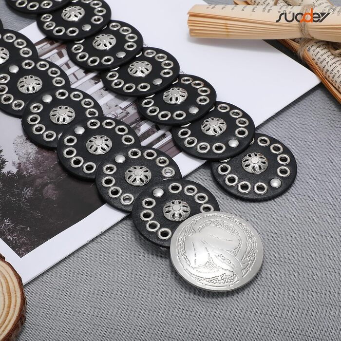 Жіночий шкіряний пояс-корсет у стилі вестерн SUOSDEY, широкий, бохо, для сукні (чорно-срібний, до 95 см)