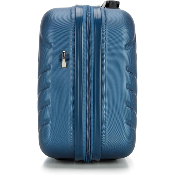 Набір валіз WITTCHEN Cube Line (S+M+L) з ABS, геометричним тисненням, 4 колесами, телескопічним ручками та комбінаційним замком (темно-синій, косметичка)