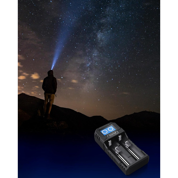 Зарядний пристрій Dlyfull 18650 Universal LCD для Li-ion акумуляторів 3.7V (18650, 21700, 26650, 22650, 16340), USB-C, 2 слоти