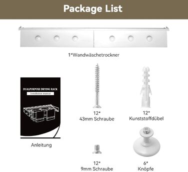 Настінна сушилка для білизни Donken, 80 см, розширювана, для ванної, балкону, тераси, біла