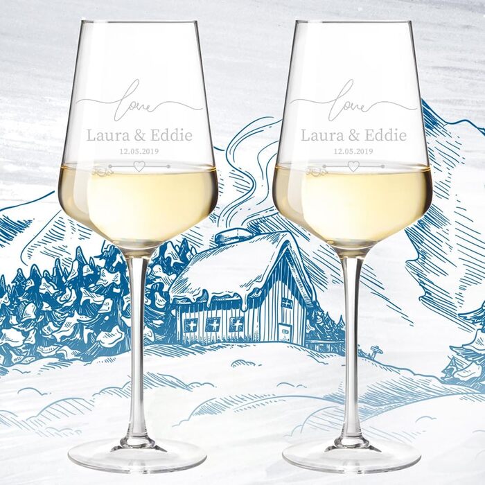 Leonardo Puccini Weinglas 560 ml 2-piece Set with Engraving for Couples - Anniversary and Engagement Gifts - Personalized Wedding Gift - Wine Glass for Women and Men - Glass Wine Goblet