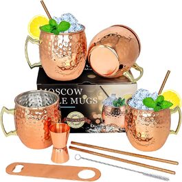 Набір келихів LINALL Moscow Mule 550 мл, 4 шт, з нержавіючої сталі з мідним покриттям для охолоджених напоїв
