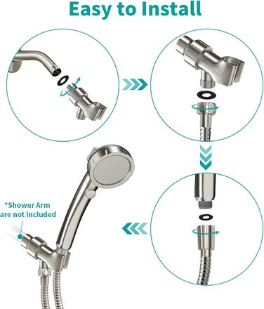 MIAOHUI Modern Handheld Showerhead with On/Off Switch, High-Pressure Showerhead with Handheld, 3 Spray Settings, Detachable Showerhead with Hose, Adjustable Shower Holder (Brushed Nickel)