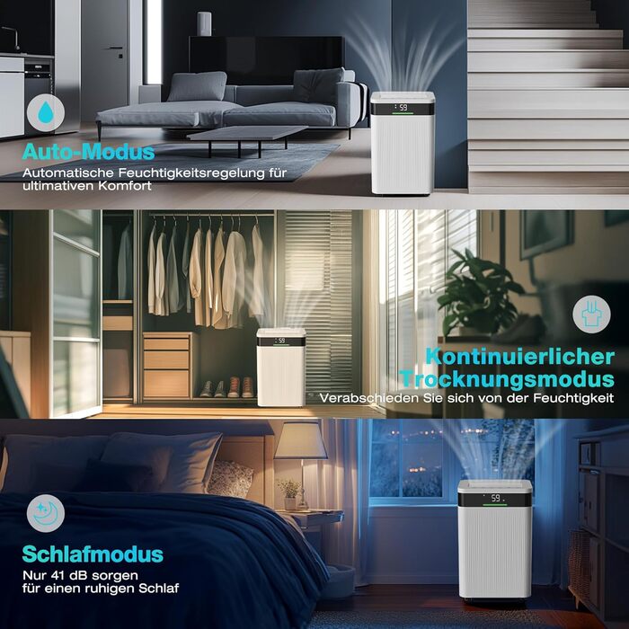 Електричний осушувач повітря HAUSHOF 20л/день, 41дБ, з іонізацією, для приміщень до 30м², 4.5л бак, LED дисплей, 3 режими, портативний