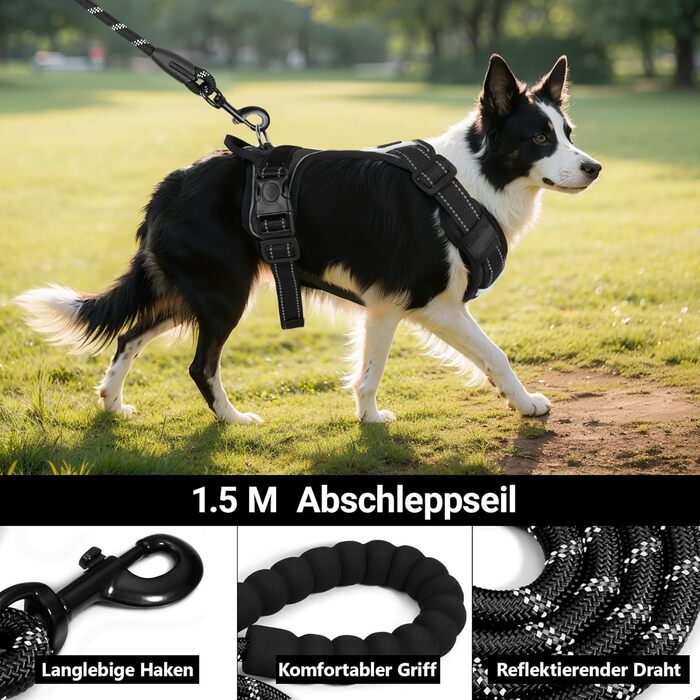 Нашийник для собак великих порід з ручкою, без обмеження грудної клітки, дихаючий, безпечний, світловідбиваючий, без Pull, для тренувань та активного відпочинку, Sti 2 Bau (L, чорний)