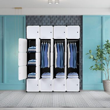 Regal system, 10 cubes, plastic wardrobe with doors, modular cabinet for space-saving storage, 70 x 45 x 175 cm, white door & black cabinet. Storage for clothing, shoes etc. (140 x 45 x 175 cm, White-1)