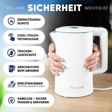 Stillstern Kettle with Temperature Setting [1.7L | 40-55-70-85-100°C], 12 Hour Keep Warm, Precision Stainless Steel Spout, Anti-Fingerprint, Fast Heating [2200W], Quiet, Stable Base (White)