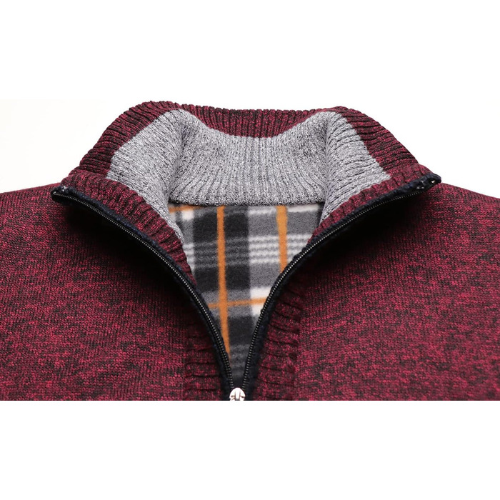 Чоловічий кардиган з флісовою підкладкою: стильна в'язана куртка, спортивна куртка, зимова куртка. Колір: темно-сірий (M, червоний)