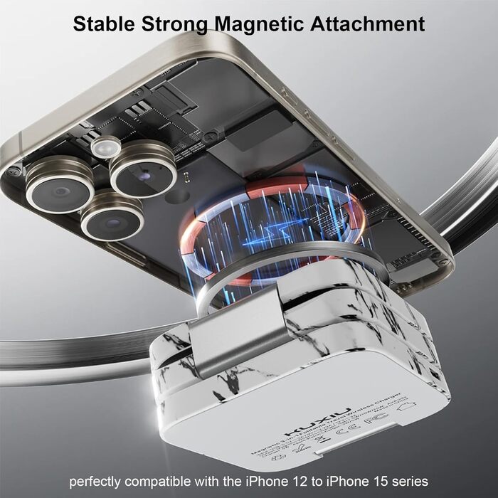 Зарядна станція KU XIU X55 Turbo Qi2.2 25W Magsafe 3-в-1 для Apple Watch, iPhone 17-12 та AirPods (білий мармур) з адаптером 45W