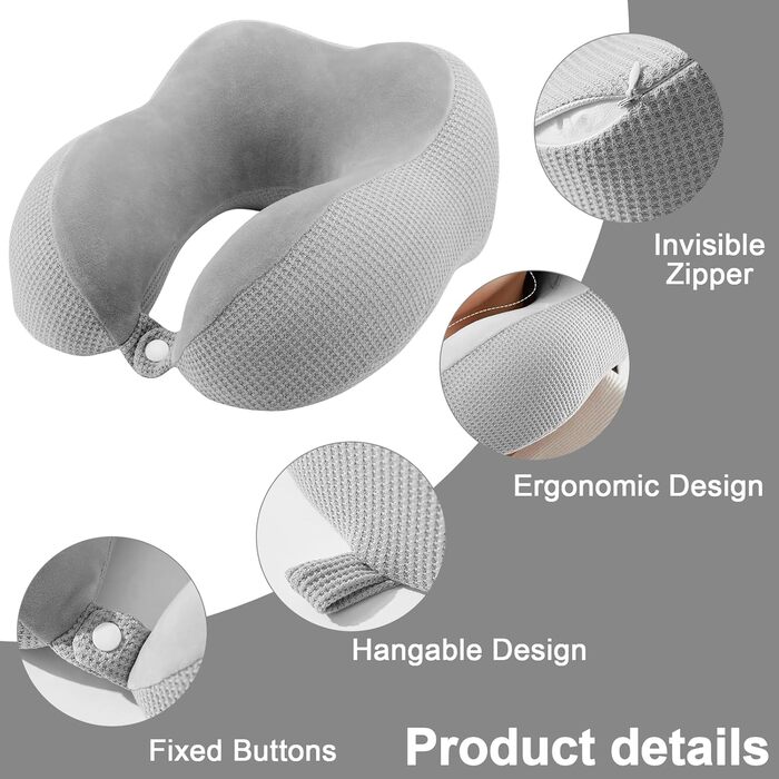 Подушка для шиї у літак, подушка для подорожей Memory Foam, подушка для шиї Travel, подушка-вовчок для дорослих, подушка для шиї з маскою для сну, беруші, чохол, ідеально для літака, авто, дому, офісу