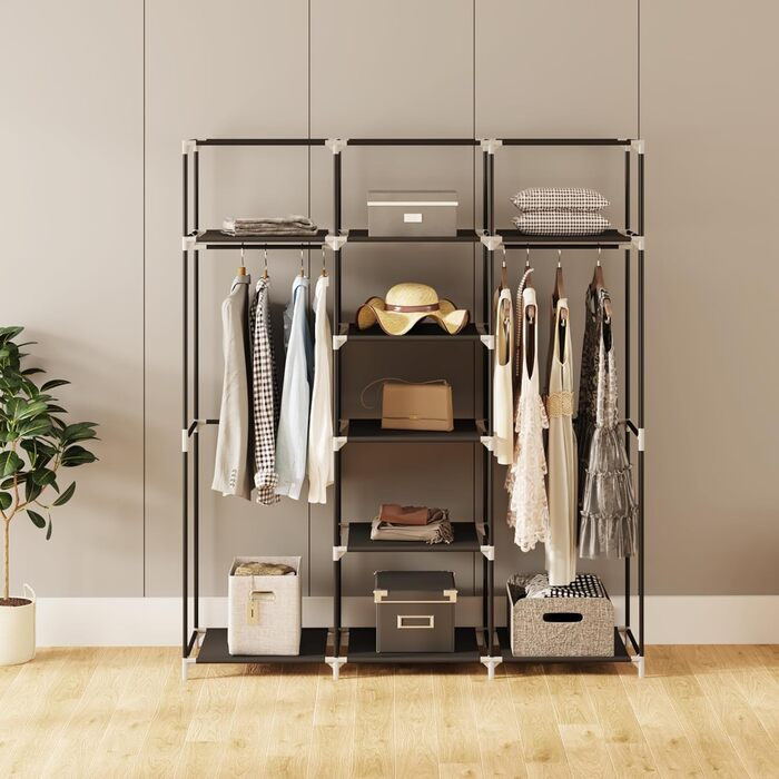 Wardrobe, Fabric Wardrobe for Bedroom, Fabric Closet, Large Storage Space, Sturdy Wardrobe, for Bedroom, Dressing Room, 150x45x175cm, (Black)