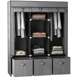 Шафа HOMCOM Garderobe, складана, тканинна шафа, шафа з блискавкою, фліс, темно-сірий, 125x43x162,5 см | Aosom