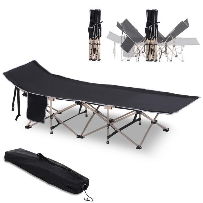 Outsunny Folding Camp Bed with Carry Bag 190 x 68 x 52 cm Oxford Black, ideal for camping & outdoor activities