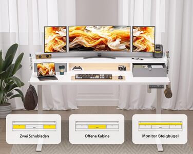 Electric Standing Desk with Drawers - 120x60cm Adjustable Height Desk for Home Office & DIY Pegboard