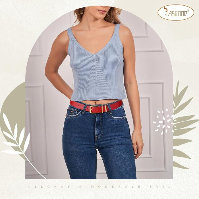 Жіночий шкіряний ремінь JasGood з золотою пряжкою для джинсів, штанів, суконь - червоний колір, розмір S (65-75 см)