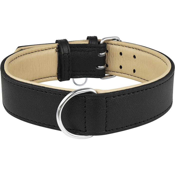 Riparo Genuine Leather Adjustable Dog Collar with Additional Reinforcement (S: 1.9CM Wide for 25.5CM - 34.3CM Neck, Black)