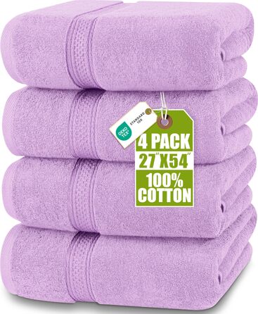 Набір банних рушників Utopia Towels (4 шт.), 100% бавовна, преміум якість 600 г/м², гігроскопічні та м'які, фіолетові