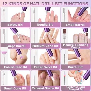 Електричний нагрівач для гелевих нігтів (манікюр/педикюр) з LCD-дисплеєм, 30000 об/хв, 3 швидкості, USB, сірий/фіолетовий