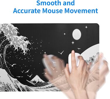 Чорне абстрактне килимок для миші з морем, 80x20 см - килимок для миші з текстурою хвилі, антиковзаюча гумова основа, великий килимок для столу для офісу та дому