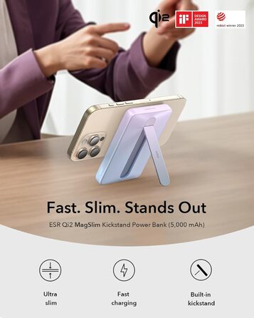 Power Bank ESR MagSafe з бездротовою зарядкою QI2, 15W, 5000mAh, білий (з підставкою)