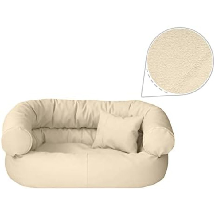 Ліжко для собак Juelle Fergus S-XXL з штучної шкіри, знімний коврик, м'яке собаче ліжко, крісло для собак (100x80x35 см, Бежевий)