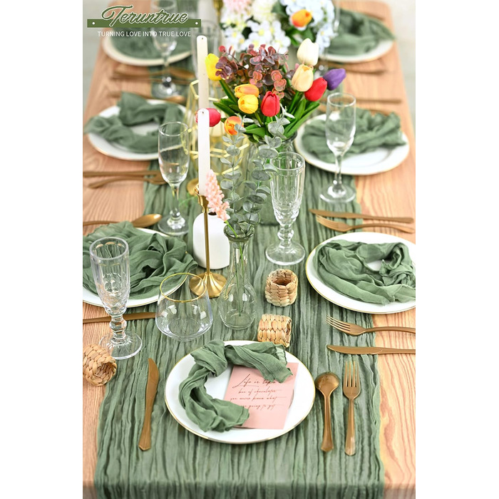 Set of 40 Gauze Cloth Napkins, Crinkled Dinner Napkins, Salvia Green, Rustic Boho Napkins, Soft Cotton, Table Napkins, Decorative Fabric Napkins for Wedding, Party