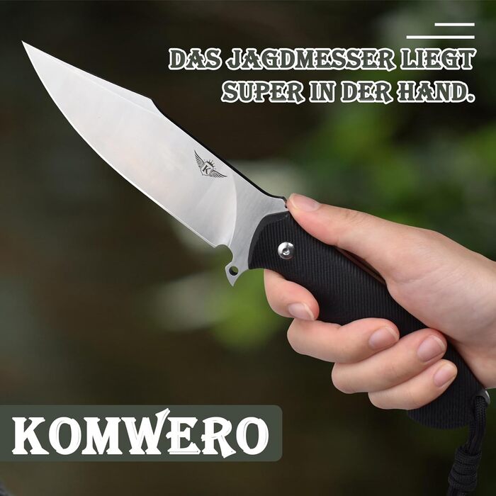 Ніж KOMWERO для полювання та кемпінгу з фіксованим лезом, D2 сталь, рукоятка G10, кобура Kydex, для риболовлі, туризму, бушкрафту
