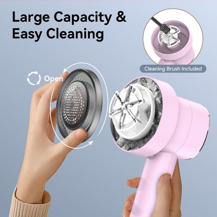 Електричний видалення ворсу з LED-дисплеєм - 6 лез з нержавіючої сталі, 3 швидкості, USB-зарядка. Підходить для одягу, светрів, ворсу на диванах та постільній білизні (білий, рожевий)