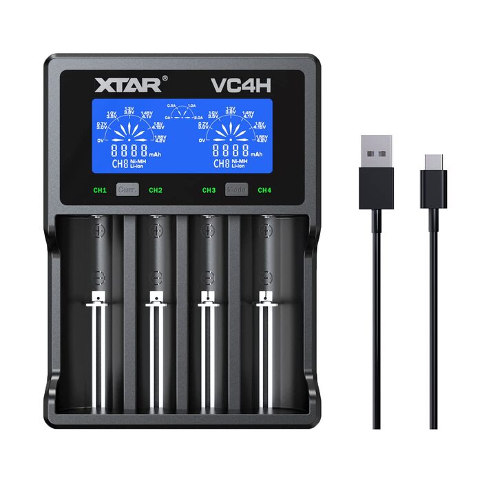 Зарядний пристрій XTAR VC4H для Li-ion/Ni-MH акумуляторів 18650/26650/AA/AAA з LCD дисплеєм та USB Type-C