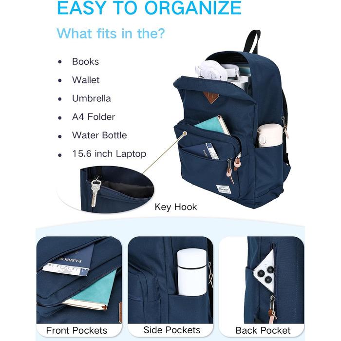 Жіночий рюкзак RAVUO, водонепроникний, для ноутбука 15.6 дюймів, шкільний, туристичний, повсякденний, для роботи та подорожей, Бордовий (Синій)