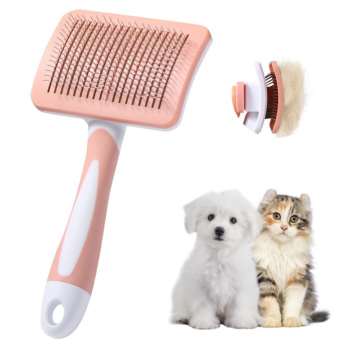 Щітка для собак та котів Vinabo для короткої та довгої шерсті, видалення підшерстя, автоматичне очищення, колір: кориця