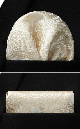 Краватка та нагрудна хустинка Enlision для весілля: шовковий комплект Paisley з латунними застібками для манжетів, бежевий/шампань