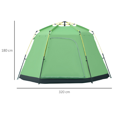 Outsunny Camping Tent 6-Person Family Dome Tent PU2000mm Waterproof, Easy Setup, Steel & Fiberglass, Green, 320x320x180cm