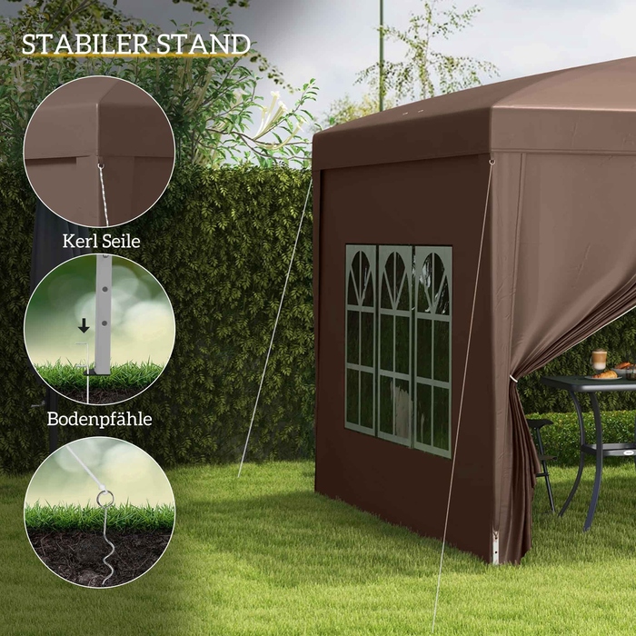 Outsunny Gazebo, approx. 3x3m, Water-resistant, Stable, Winterproof, Pop-up Folding Gazebo, UV Protection 50+, Foldable Party Tent, Garden Tent with 4 Side Panels Bag, Garden Gazebo for Camping, Garden, Coffee | Aosom