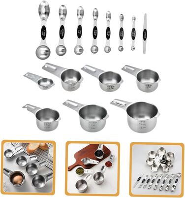 Cabilock 1 Set Measuring Cups Measuring Spoons Set Label Dispenser Teaspoons Instant Kettle Stainless Steel Measuring Cups Adjustable Measuring Spoon Drink Cookie Jar Baking Moulds Stainless Steel
