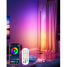 RGB LED Stehлампа WISIMMALL 2 шт. з дистанційним керуванням та APP, 170 см, 16 млн кольорів, 300 режимів, музичний синхронізація для вітальні, спальні, ігрової кімнати
