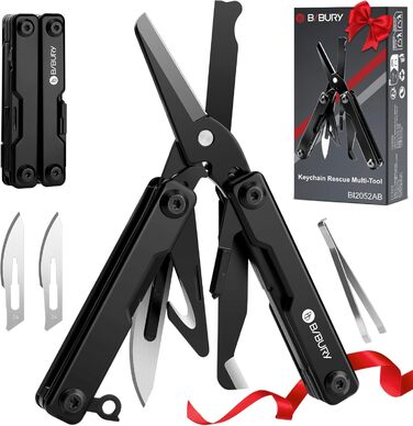 Мультитул BIBURY 10-в-1 з невидимими пінцетами, розбивачем скла, кріпленням для ременя та ножем для різання ременів. Ідеальний для кемпінгу, риболовлі, відпочинку на природі. Міні-інструмент BIBURY, чорний. Чудовий подарунок для жінок та чоловіків.