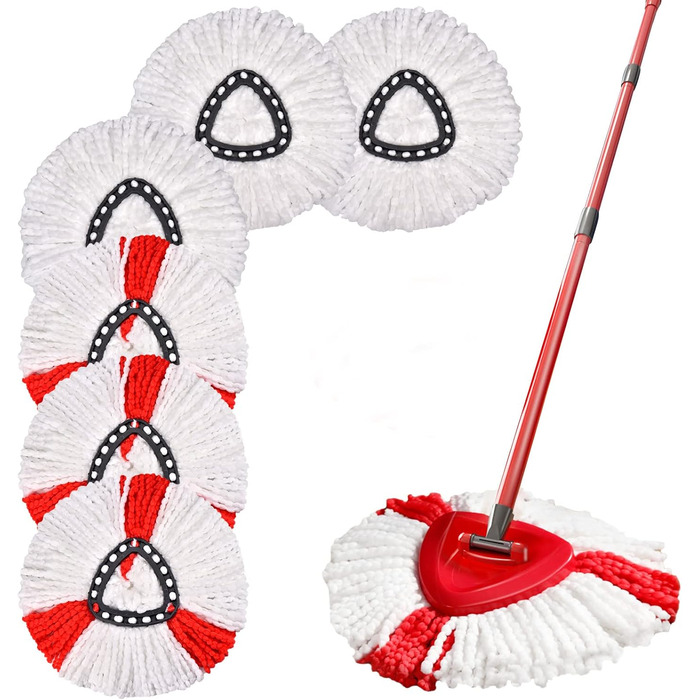 6-Piece Replacement Heads for Queta Spin Mop - Microfiber Mop Refill Head, 360° Spin Mop for Home Cleaning, Effective Cleaning of Heavy Dirt